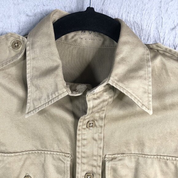 Vintage WWII Uniform Shirt Mens XS Khaki Long Sleeve Red Four Leaf Clover Patch - Picture 13 of 16
